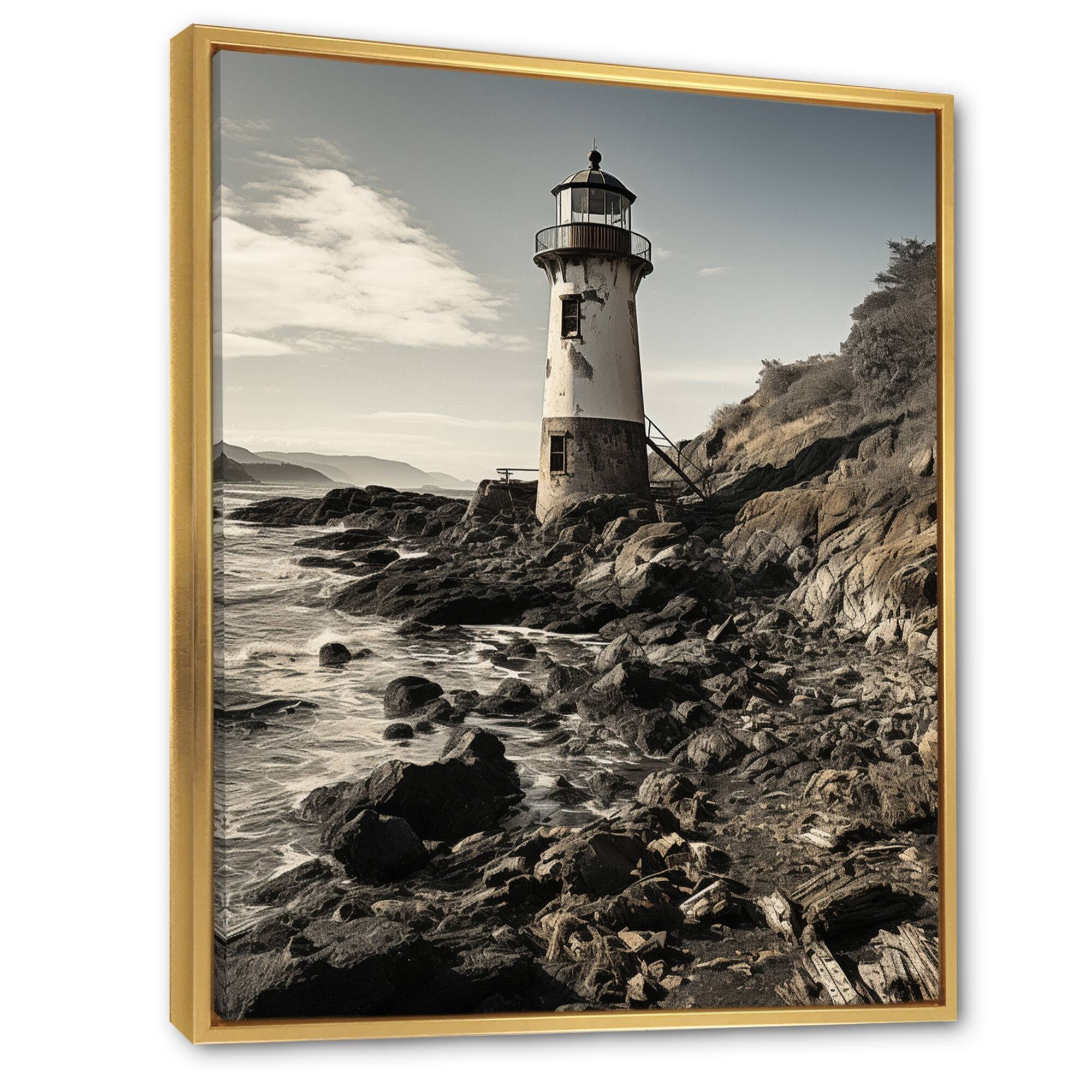Designart "Monochrome Lighthouses By The Cliff Photo" Lighthouses